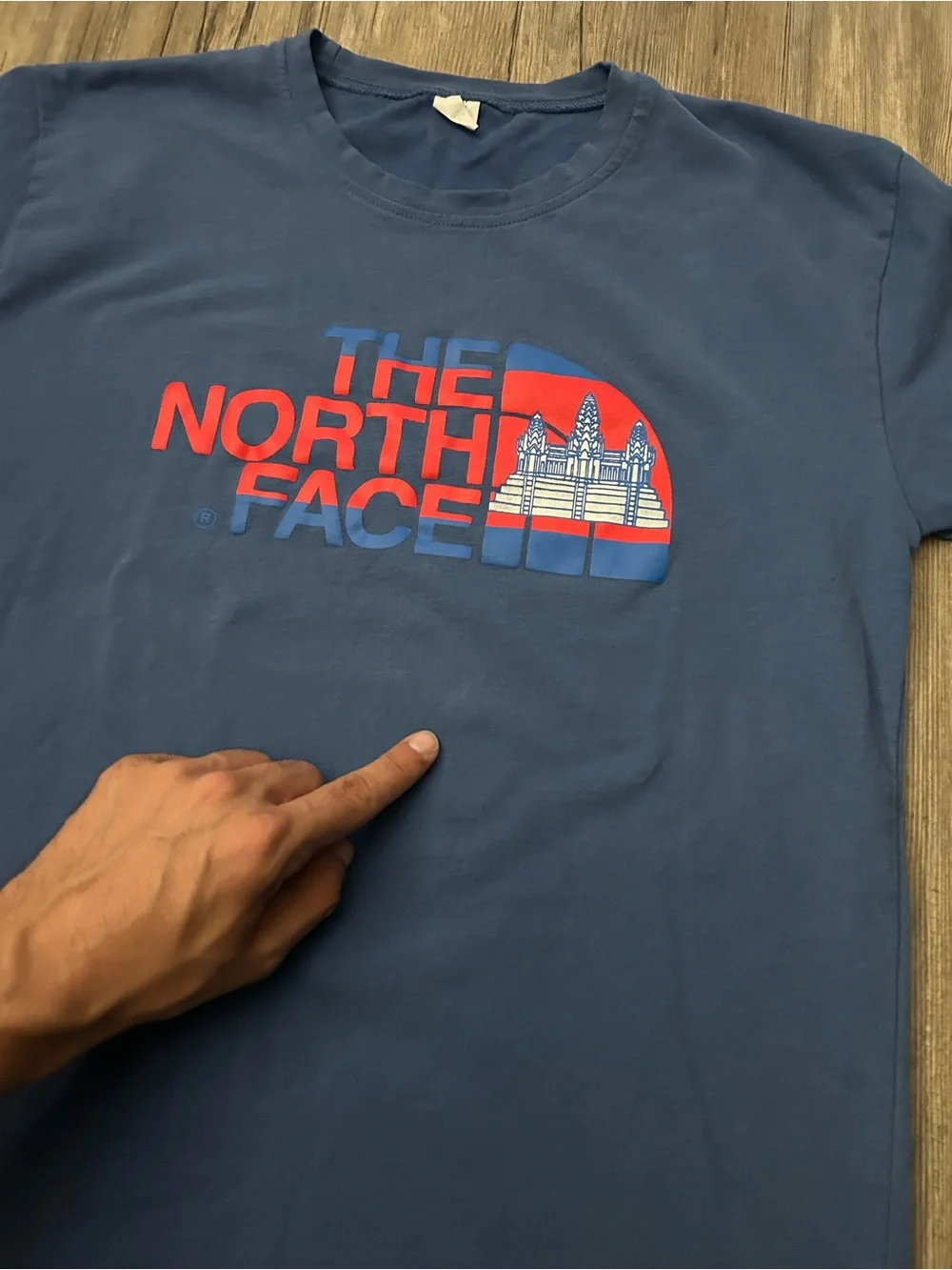 The North Face Navy Short Sleeve Logo Tee with Red & Blue Graphic